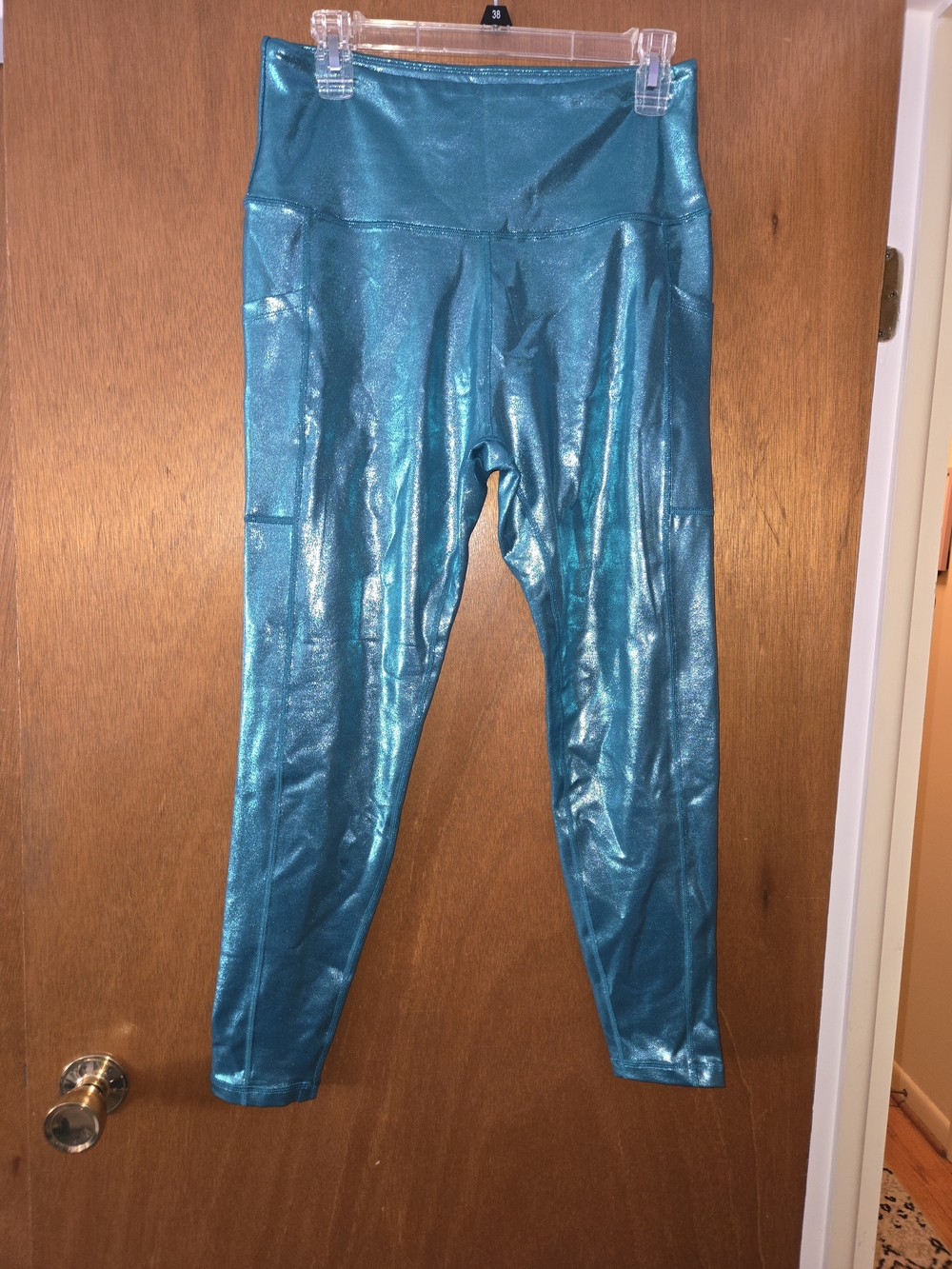 NWOT Love Her High-Rise Shimmer Teal Leggings XL